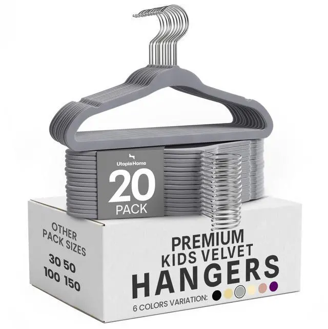 Main image of Kids Velvet Hanger 50 Pack 11" Premium Baby Hangers - Grey