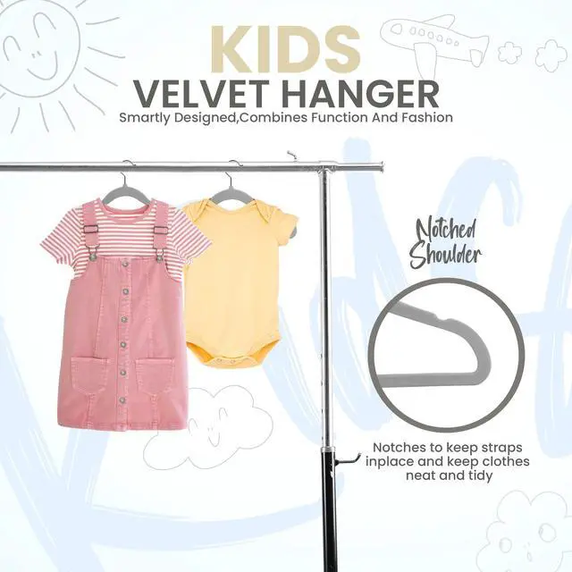 Alt view image 3 of 6 - Kids Velvet Hanger 50 Pack 11" Premium Baby Hangers - Grey