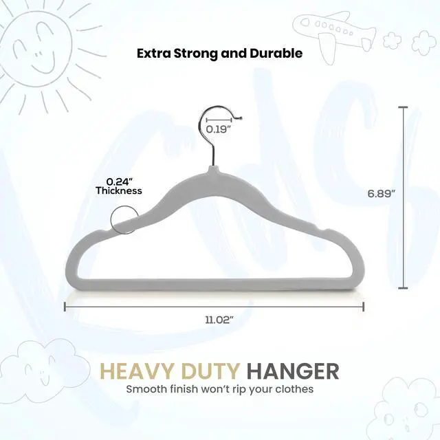 Alt view image 2 of 6 - Kids Velvet Hanger 50 Pack 11" Premium Baby Hangers - Grey