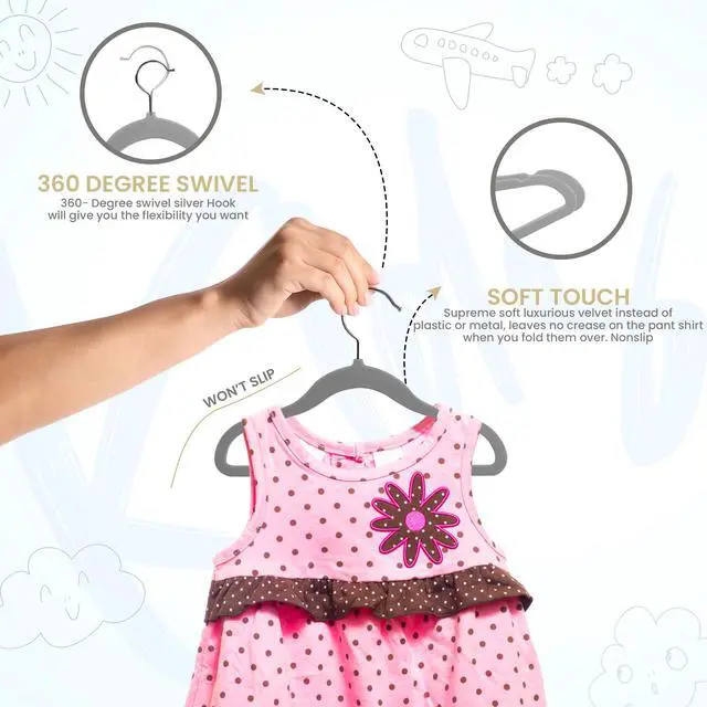 Alt view image 4 of 6 - Kids Velvet Hanger 50 Pack 11" Premium Baby Hangers - Grey