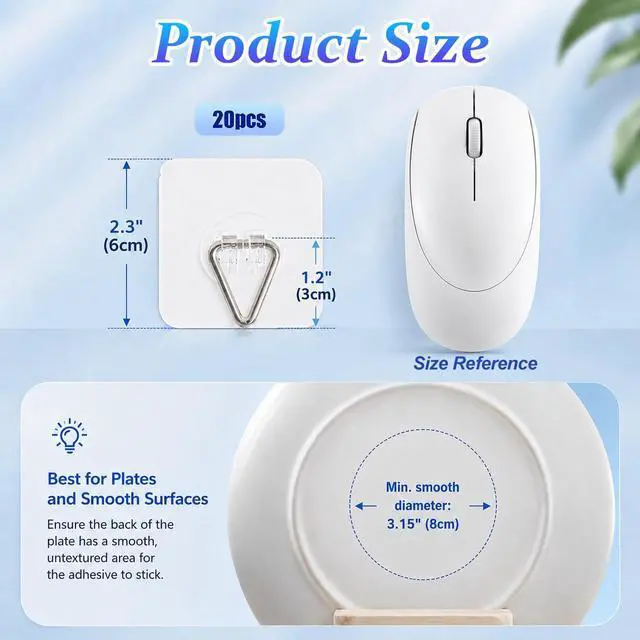 Alt view image 2 of 7 - Wall Plate Hangers for Display - Invisible Adhesive Picture Hangers for Wall - Ideal for Hanging Decorative Plates | Photo Frames | Paintings - 2.4 Inch