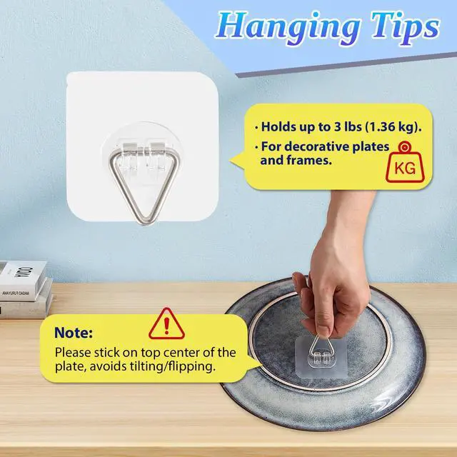 Alt view image 3 of 7 - Wall Plate Hangers for Display - Invisible Adhesive Picture Hangers for Wall - Ideal for Hanging Decorative Plates | Photo Frames | Paintings - 2.4 Inch