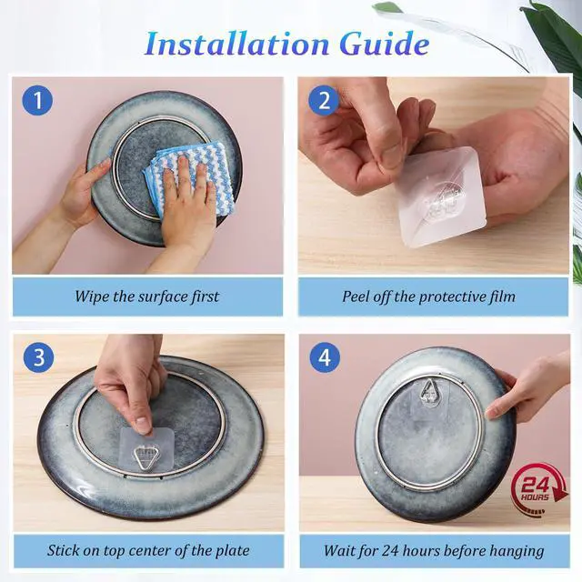 Alt view image 5 of 7 - Wall Plate Hangers for Display - Invisible Adhesive Picture Hangers for Wall - Ideal for Hanging Decorative Plates | Photo Frames | Paintings - 2.4 Inch