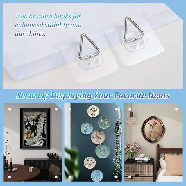 Alt view image 7 of 7 - Wall Plate Hangers for Display - Invisible Adhesive Picture Hangers for Wall - Ideal for Hanging Decorative Plates | Photo Frames | Paintings - 2.4 Inch