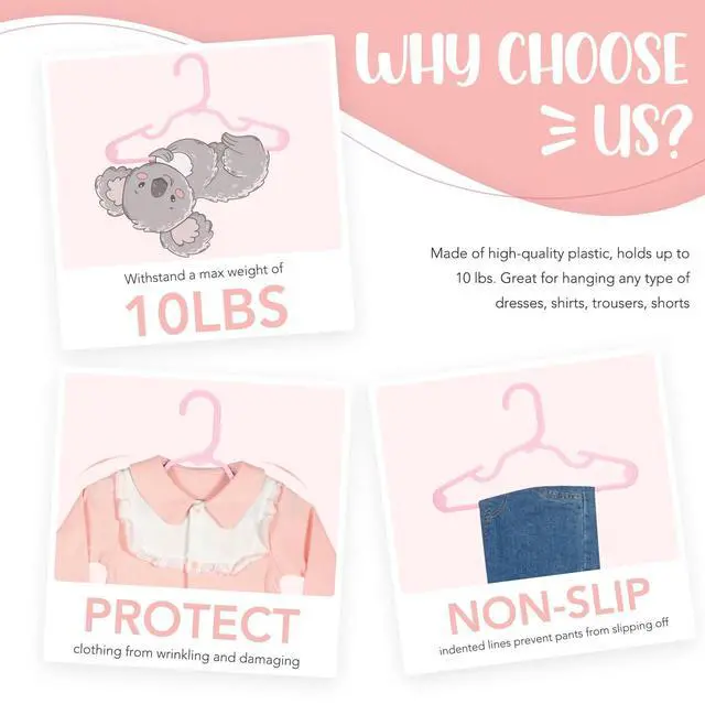 Alt view image 3 of 7 - Plastic Baby Hangers for Closet 20 Pack, Durable Plastic Kids Hangers for Baby Clothes, Thin & Compact Childrens Hangers, Space Saving Pink Baby Hanger, Small Hanger for Kids Clothes