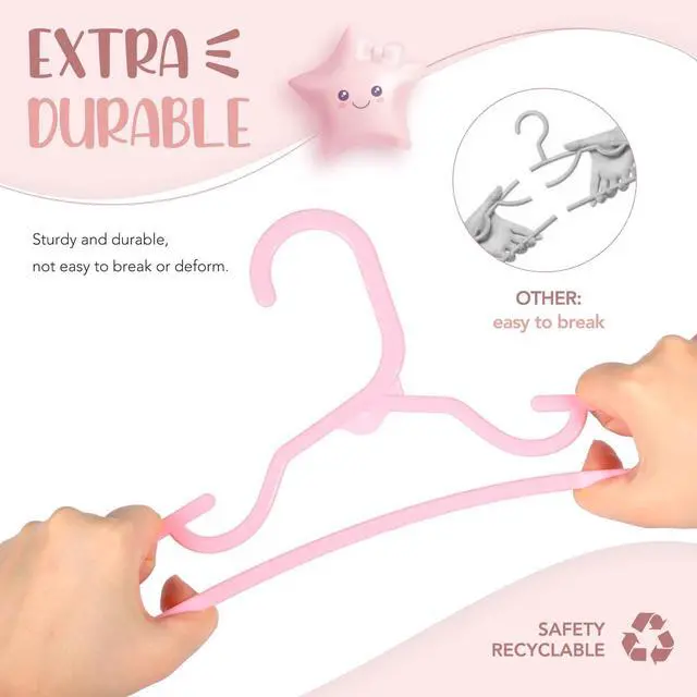 Alt view image 5 of 7 - Plastic Baby Hangers for Closet 20 Pack, Durable Plastic Kids Hangers for Baby Clothes, Thin & Compact Childrens Hangers, Space Saving Pink Baby Hanger, Small Hanger for Kids Clothes