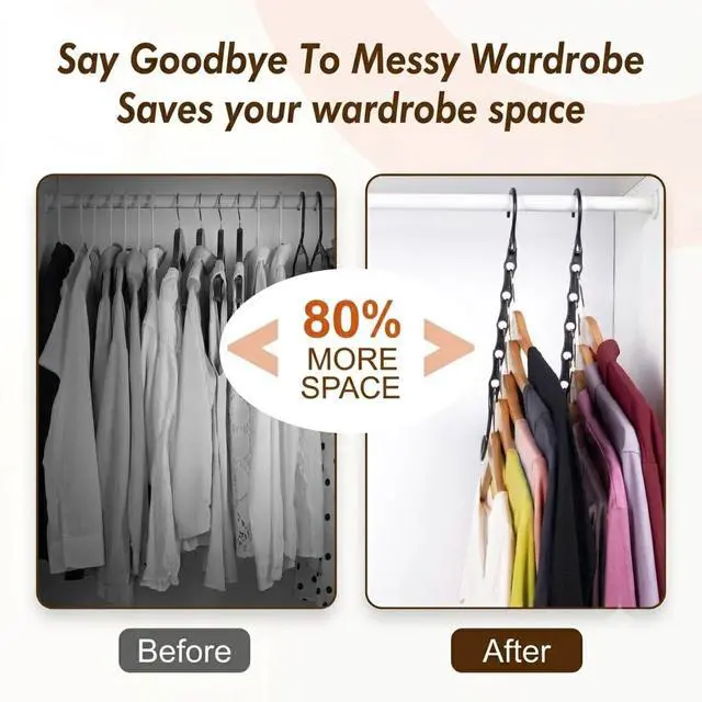 Alt view image 2 of 7 - 10 Pack Space Saving Hangers, Black, Premium Smart Hanger, Closet Organizers and Storage, Sturdy Cascading Hangers with 5 Holes for Heavy Clothes, College Dorm Room Essentials