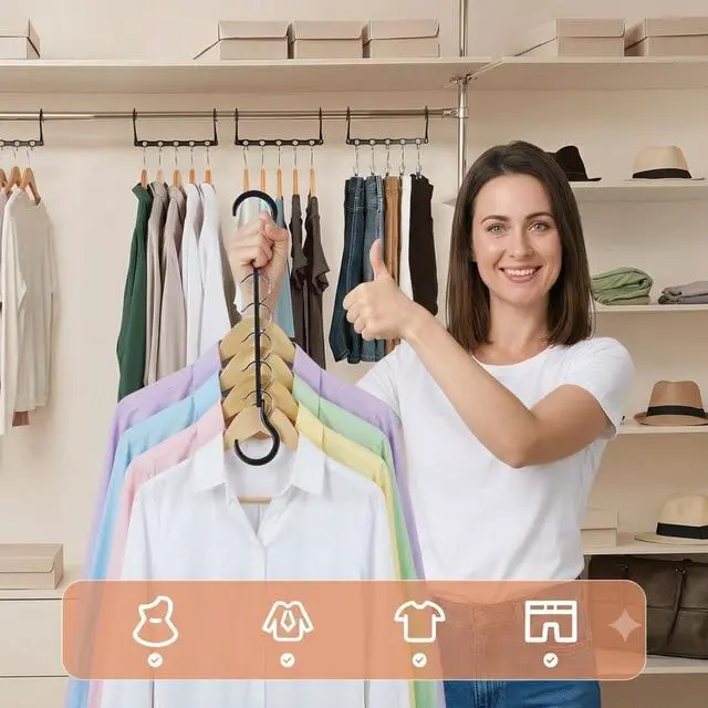 Alt view image 7 of 7 - 10 Pack Space Saving Hangers, Black, Premium Smart Hanger, Closet Organizers and Storage, Sturdy Cascading Hangers with 5 Holes for Heavy Clothes, College Dorm Room Essentials