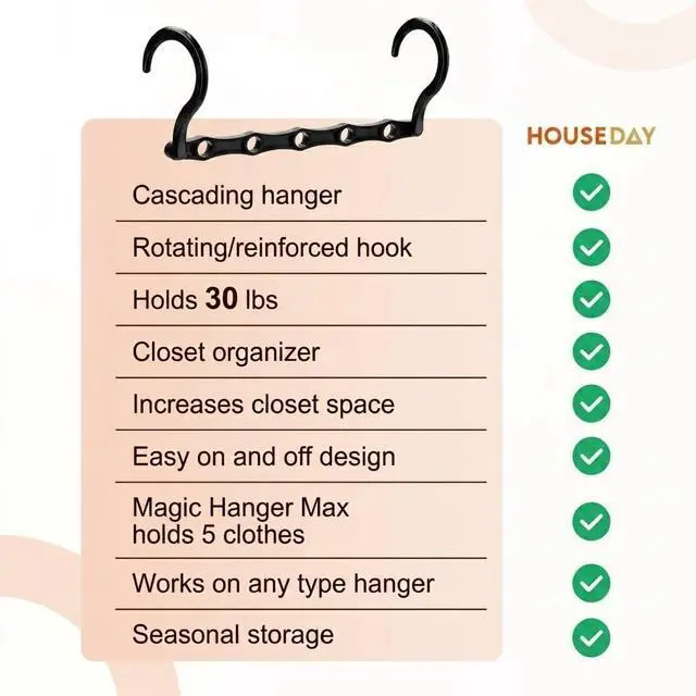 Alt view image 6 of 7 - 10 Pack Space Saving Hangers, Black, Premium Smart Hanger, Closet Organizers and Storage, Sturdy Cascading Hangers with 5 Holes for Heavy Clothes, College Dorm Room Essentials