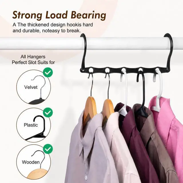 Alt view image 5 of 7 - 10 Pack Space Saving Hangers, Black, Premium Smart Hanger, Closet Organizers and Storage, Sturdy Cascading Hangers with 5 Holes for Heavy Clothes, College Dorm Room Essentials