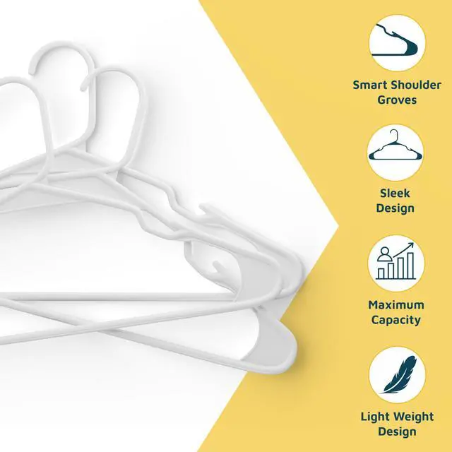 Alt view image 4 of 7 - Plastic Clothes Hangers Heavy Duty Hanger Set, for Organizing Clothes, Dresses, and Coat, Holds Up to 5 lbs, Space-Saving Hangers with Non-Slip Shoulder Grooves, Pack of 10, White