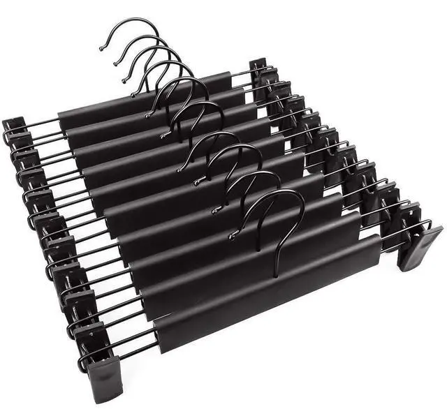 Main image of 10 Pack Pants Hangers with Adjustable Non-Slip Clips Anti-Rust Hanging Hook for Trouser,Skirts,Jeans,Clothes Hangers Black