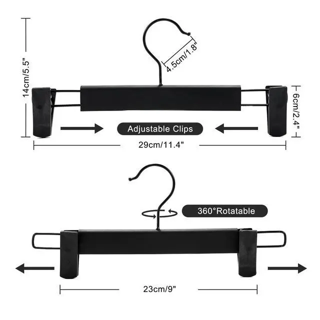 Alt view image 2 of 7 - 10 Pack Pants Hangers with Adjustable Non-Slip Clips Anti-Rust Hanging Hook for Trouser,Skirts,Jeans,Clothes Hangers Black