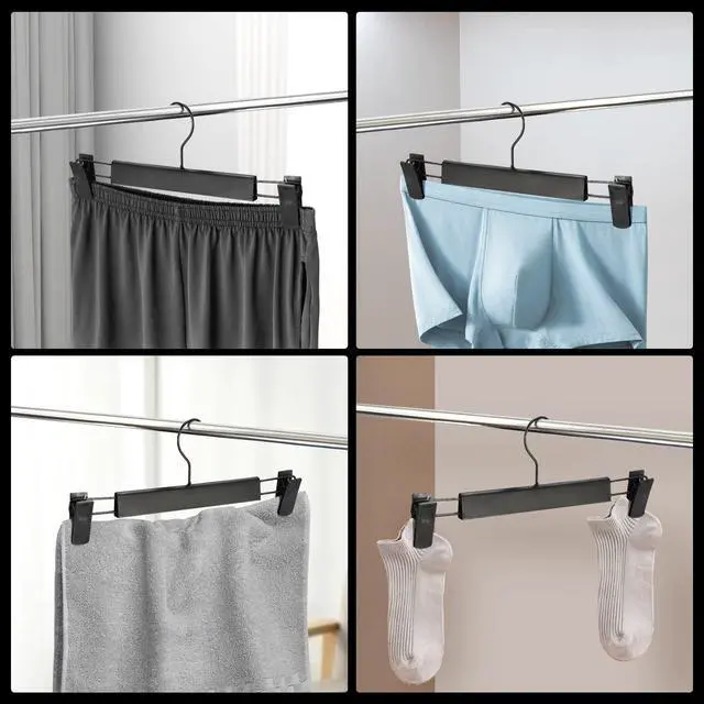 Alt view image 4 of 7 - 10 Pack Pants Hangers with Adjustable Non-Slip Clips Anti-Rust Hanging Hook for Trouser,Skirts,Jeans,Clothes Hangers Black