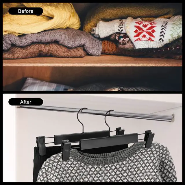 Alt view image 6 of 7 - 10 Pack Pants Hangers with Adjustable Non-Slip Clips Anti-Rust Hanging Hook for Trouser,Skirts,Jeans,Clothes Hangers Black