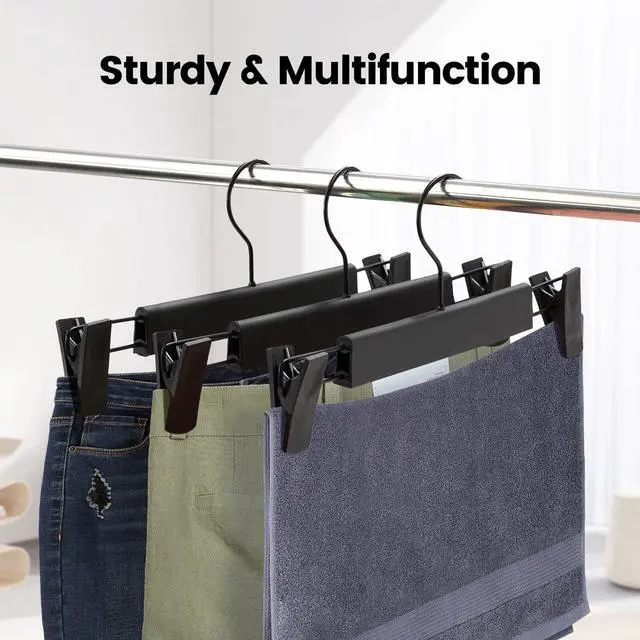 Alt view image 5 of 7 - 10 Pack Pants Hangers with Adjustable Non-Slip Clips Anti-Rust Hanging Hook for Trouser,Skirts,Jeans,Clothes Hangers Black