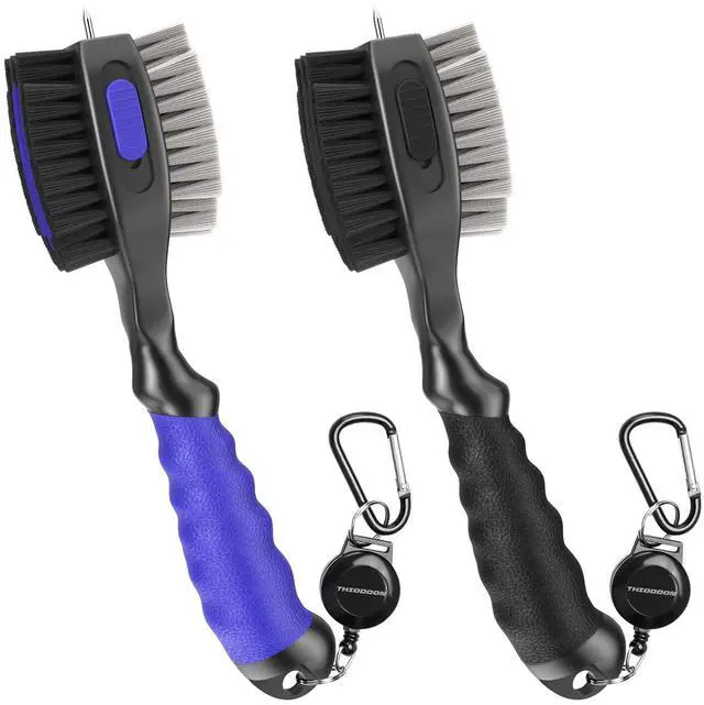 Main image of 2 Pack Golf Club Brushes and Groove Cleaner 2 ft Retractable Zipline Carabiner Oversized Golf Brush Head with Retractable Spike Comfortable Grip Golf Club Cleaner