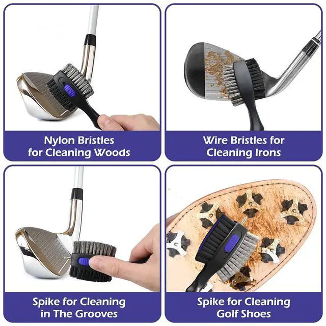 Alt view image 4 of 7 - 2 Pack Golf Club Brushes and Groove Cleaner 2 ft Retractable Zipline Carabiner Oversized Golf Brush Head with Retractable Spike Comfortable Grip Golf Club Cleaner