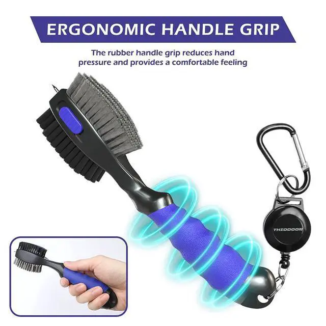 Alt view image 5 of 7 - 2 Pack Golf Club Brushes and Groove Cleaner 2 ft Retractable Zipline Carabiner Oversized Golf Brush Head with Retractable Spike Comfortable Grip Golf Club Cleaner