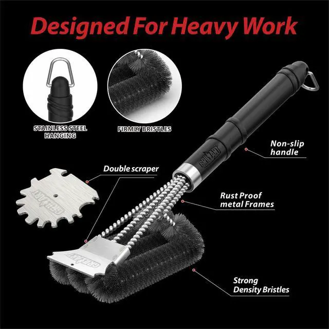 Alt view image 3 of 7 - Grill Brush and Scraper,18 Inch BBQ Grill Cleaning Brush Kit, Wire Scrubber, Universal Fit BBQ Cleaner Accessories for Grill/Smoker/Gas/Charcoal Grill Cleaning-Grill Gifts for Men/Dad
