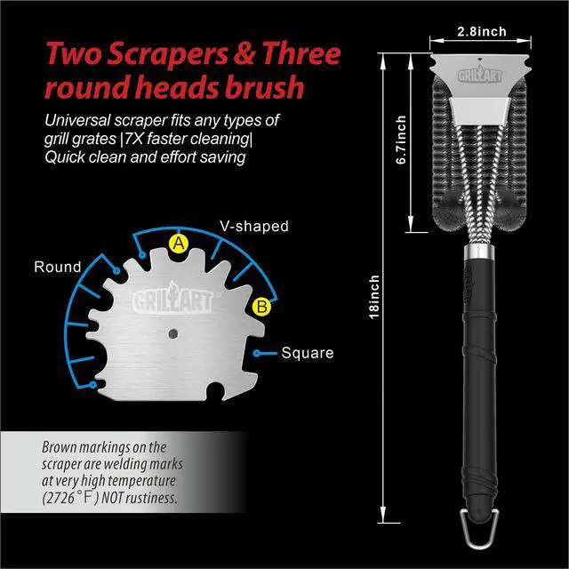 Alt view image 4 of 7 - Grill Brush and Scraper,18 Inch BBQ Grill Cleaning Brush Kit, Wire Scrubber, Universal Fit BBQ Cleaner Accessories for Grill/Smoker/Gas/Charcoal Grill Cleaning-Grill Gifts for Men/Dad