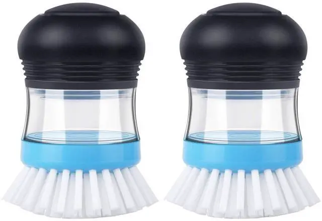 Main image of Soap Dispensing Palm Brush, Kitchen Brush for Dish Pot Pan Sink Cleaning, Pack of 2, Navy/Blue