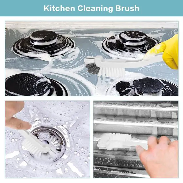 Alt view image 3 of 7 - 8 Pcs Dish Brush Bottle Bathroom Scrub Brushes Kitchen Cleaning Brush Right Angle Kitchen Brush Sink Household Pot Pan Edge Corners Tile Lines Brush with Stiff Bristles