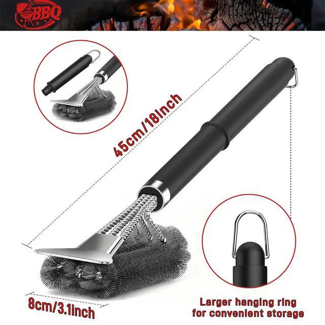 Alt view image 4 of 7 - Grill Brush with Scraper, 18" Adjustable Handle BBQ Grill Brush for Outdoor Grill, Extra Strong Grill Cleaner Accessories for Grill/Smoker/Gas/Charcoal Grill Cleaning-Grill Gifts for Men/Dad