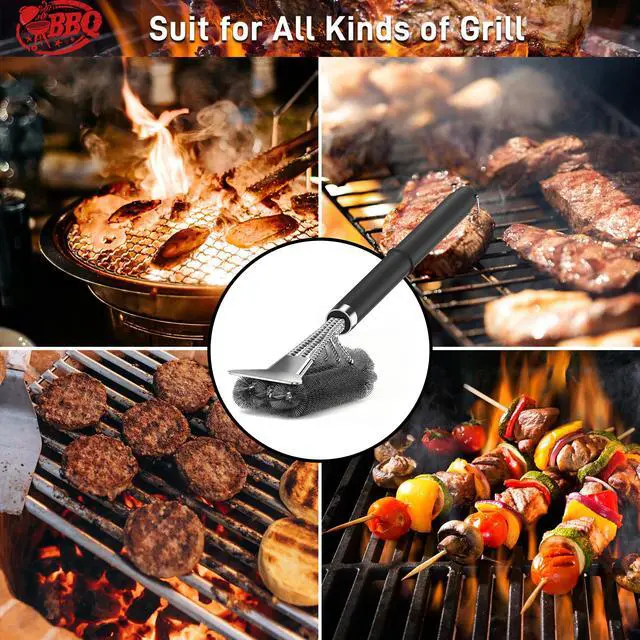 Alt view image 7 of 7 - Grill Brush with Scraper, 18" Adjustable Handle BBQ Grill Brush for Outdoor Grill, Extra Strong Grill Cleaner Accessories for Grill/Smoker/Gas/Charcoal Grill Cleaning-Grill Gifts for Men/Dad