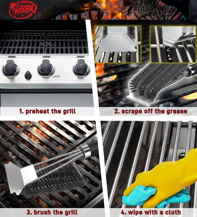 Alt view image 6 of 7 - Grill Brush with Scraper, 18" Adjustable Handle BBQ Grill Brush for Outdoor Grill, Extra Strong Grill Cleaner Accessories for Grill/Smoker/Gas/Charcoal Grill Cleaning-Grill Gifts for Men/Dad