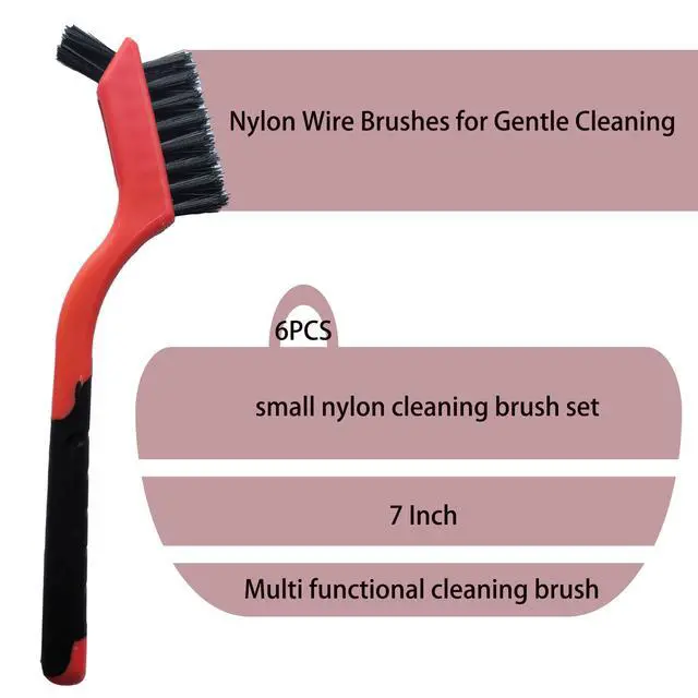 Alt view image 5 of 6 - 6-Pack Nylon Cleaning Brushes - Non-Scratch Nylon Bristles for Delicate Surfaces & Daily Cleaning | Ergonomic Grip with Mini Head & Hanging Hole