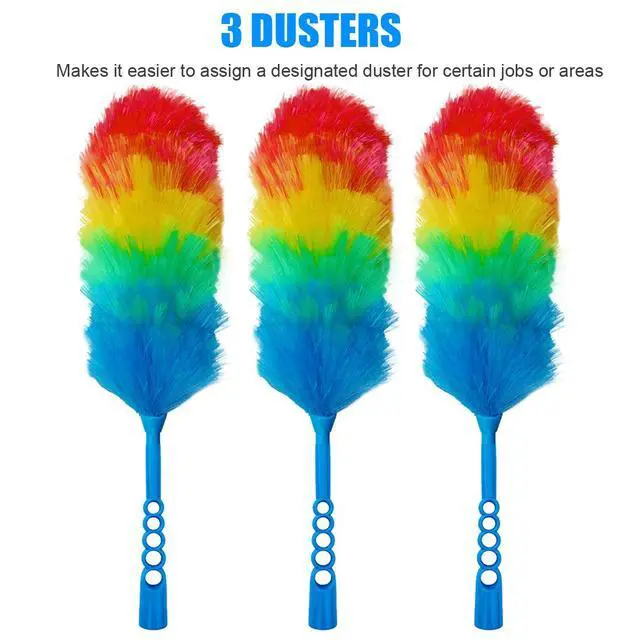 Alt view image 6 of 6 - 3 Pack Upgrade 19 Rainbow Static Feather Duster with Beandable and Washable Head - More Fibers Bigger Head Less Loss of Fiber