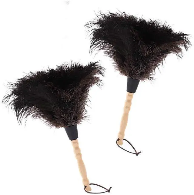 Main image of Natural Black Ostrich Feather Duster,2 Packs,Car Duster Interior/Exterior Cleaner, Cleaning for Blinds Kitchen Keyboard Office, Smart and Soft and Fluffy (Black)