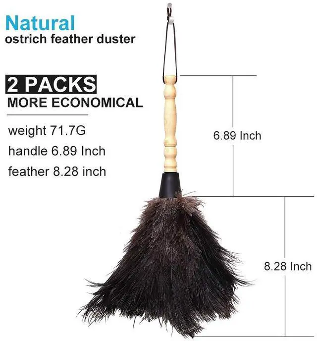 Alt view image 2 of 5 - Natural Black Ostrich Feather Duster,2 Packs,Car Duster Interior/Exterior Cleaner, Cleaning for Blinds Kitchen Keyboard Office, Smart and Soft and Fluffy (Black)
