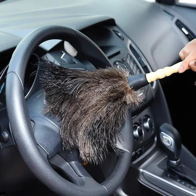 Alt view image 5 of 5 - Natural Black Ostrich Feather Duster,2 Packs,Car Duster Interior/Exterior Cleaner, Cleaning for Blinds Kitchen Keyboard Office, Smart and Soft and Fluffy (Black)