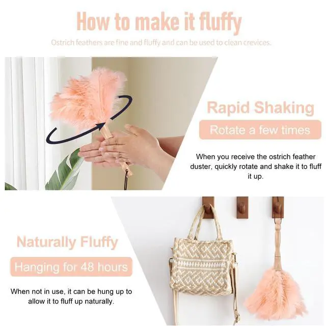 Alt view image 5 of 7 - Ostrich Feather Duster 12 Inch Handheld Duster Supplies, Wooden Handle Feather Duster for Cleaning Keyboard Home Car Office (Champagne)