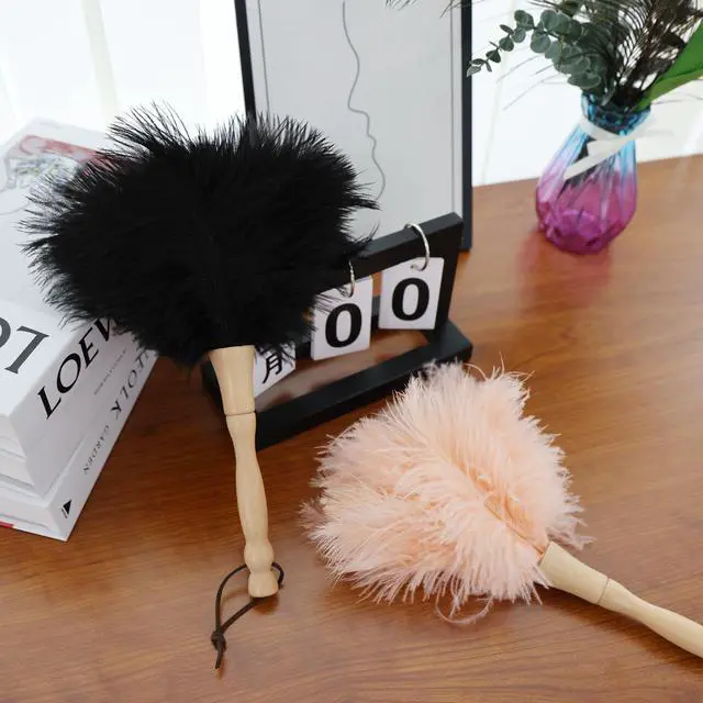 Alt view image 6 of 7 - Ostrich Feather Duster 12 Inch Handheld Duster Supplies, Wooden Handle Feather Duster for Cleaning Keyboard Home Car Office (Champagne)
