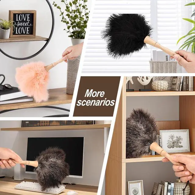 Alt view image 7 of 7 - Ostrich Feather Duster 12 Inch Handheld Duster Supplies, Wooden Handle Feather Duster for Cleaning Keyboard Home Car Office (Champagne)
