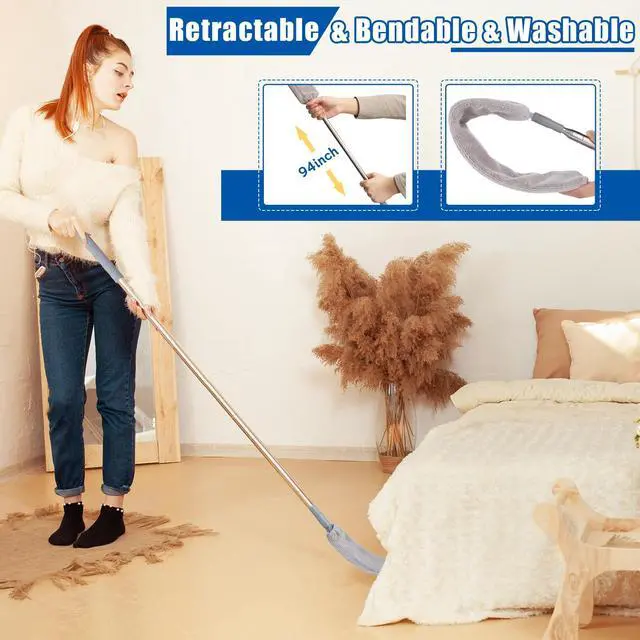 Alt view image 4 of 7 - Feather Duster Set (4 Pieces), 30-100 inch Microfiber Retractable Gap Duster for Cleaning Ceilings, Furniture Refrigerators and Under Sofas