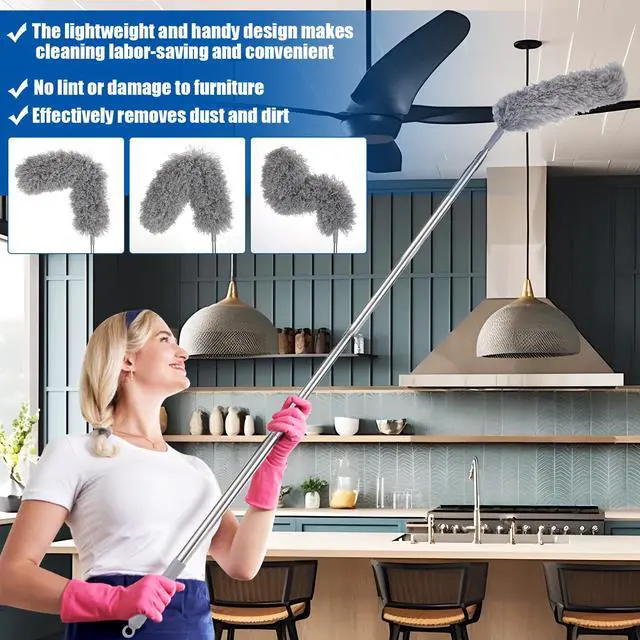 Alt view image 5 of 7 - Feather Duster Set (4 Pieces), 30-100 inch Microfiber Retractable Gap Duster for Cleaning Ceilings, Furniture Refrigerators and Under Sofas