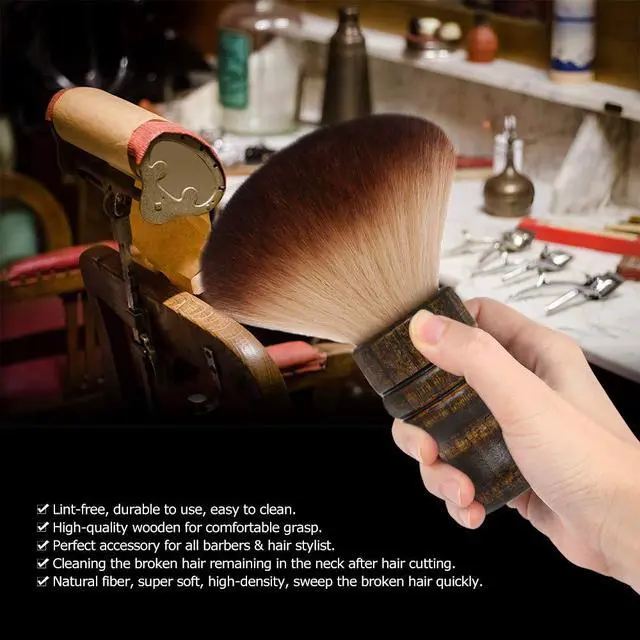 Alt view image 3 of 7 - Large Neck Duster Brush Anself Soft Barber Face Cleaning Hairbrush Nylon Hair Wooden Handle Cutting Kits