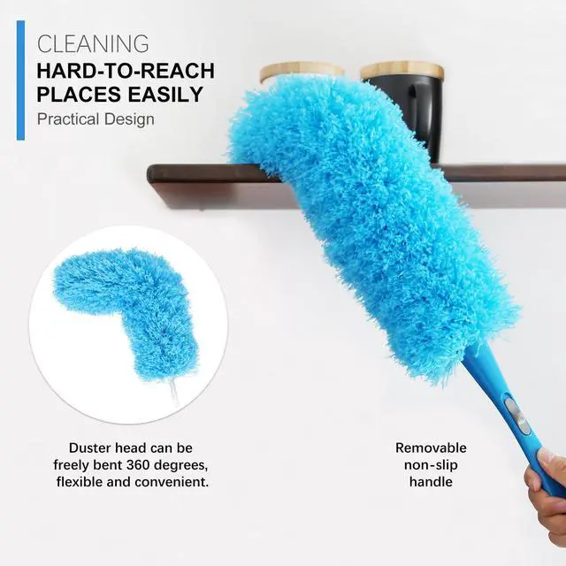 Alt view image 3 of 7 - Rainbow Static Duster 24inch Reusable Microfiber Electrostatic Dusters with 2 Beandable and Washable Duster Head for Cleaning Home, Office, Car