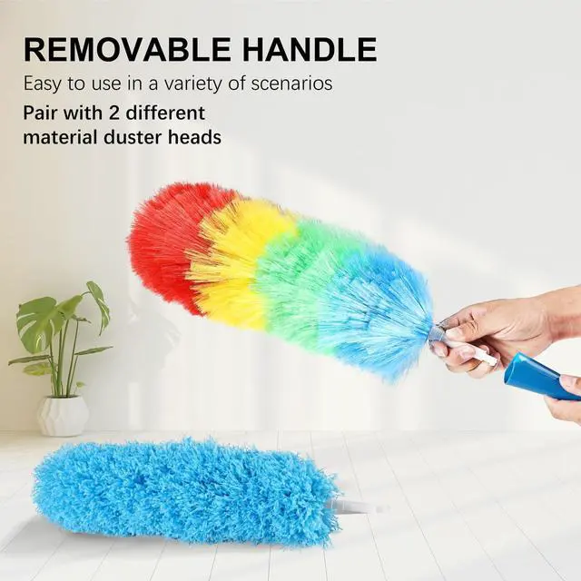Alt view image 4 of 7 - Rainbow Static Duster 24inch Reusable Microfiber Electrostatic Dusters with 2 Beandable and Washable Duster Head for Cleaning Home, Office, Car
