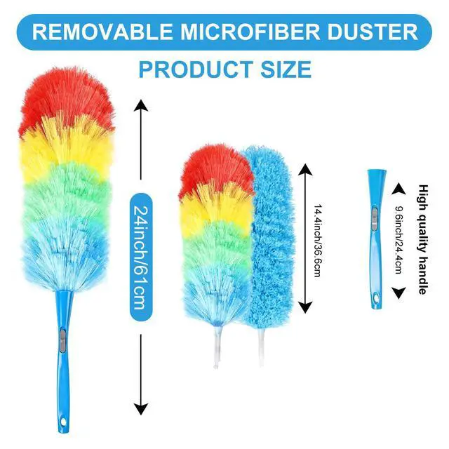 Alt view image 2 of 7 - Rainbow Static Duster 24inch Reusable Microfiber Electrostatic Dusters with 2 Beandable and Washable Duster Head for Cleaning Home, Office, Car