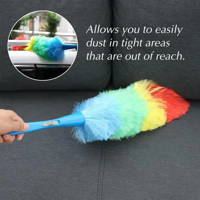 Alt view image 7 of 7 - Rainbow Static Duster 24inch Reusable Microfiber Electrostatic Dusters with 2 Beandable and Washable Duster Head for Cleaning Home, Office, Car