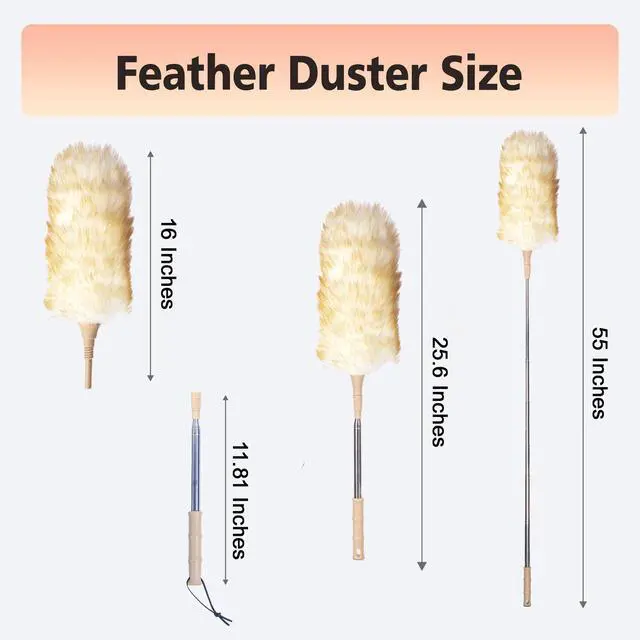 Alt view image 3 of 7 - Lambswool Duster Extendable 2255 Inch Natural Wool Duster with Flexible Head for Ceilings Furniture Blinds Electronics Washable Reusable