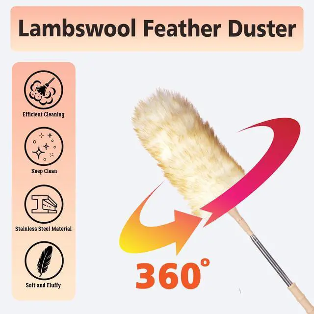 Alt view image 5 of 7 - Lambswool Duster Extendable 2255 Inch Natural Wool Duster with Flexible Head for Ceilings Furniture Blinds Electronics Washable Reusable