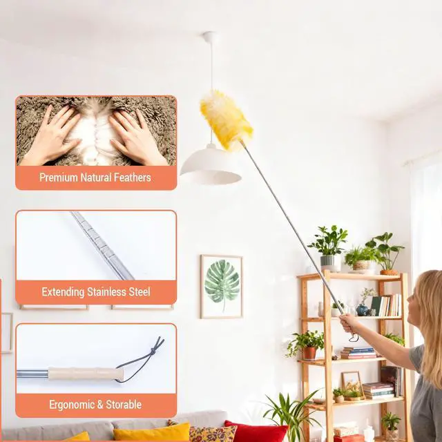 Alt view image 6 of 7 - Lambswool Duster Extendable 2255 Inch Natural Wool Duster with Flexible Head for Ceilings Furniture Blinds Electronics Washable Reusable