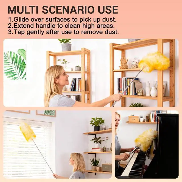 Alt view image 7 of 7 - Lambswool Duster Extendable 2255 Inch Natural Wool Duster with Flexible Head for Ceilings Furniture Blinds Electronics Washable Reusable