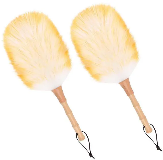 Main image of Lambswool Duster for Cleaning with Solid Wooden Handle Leather Hang Strap 14.9 inch Natural Feather Duster for Cleaning Ceiling Fans Window Blinds Computer Furniture(2 Pack)